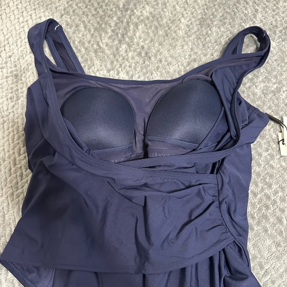 Calvin Klein Navy Sheer-Accent One-Piece - Picture 2 of 5